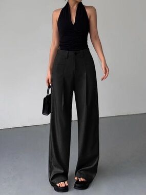 Commense Sleek Black Wide-Leg Trousers